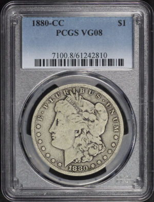 Obverse of this 1880-CC Morgan Dollar PCGS VG-08