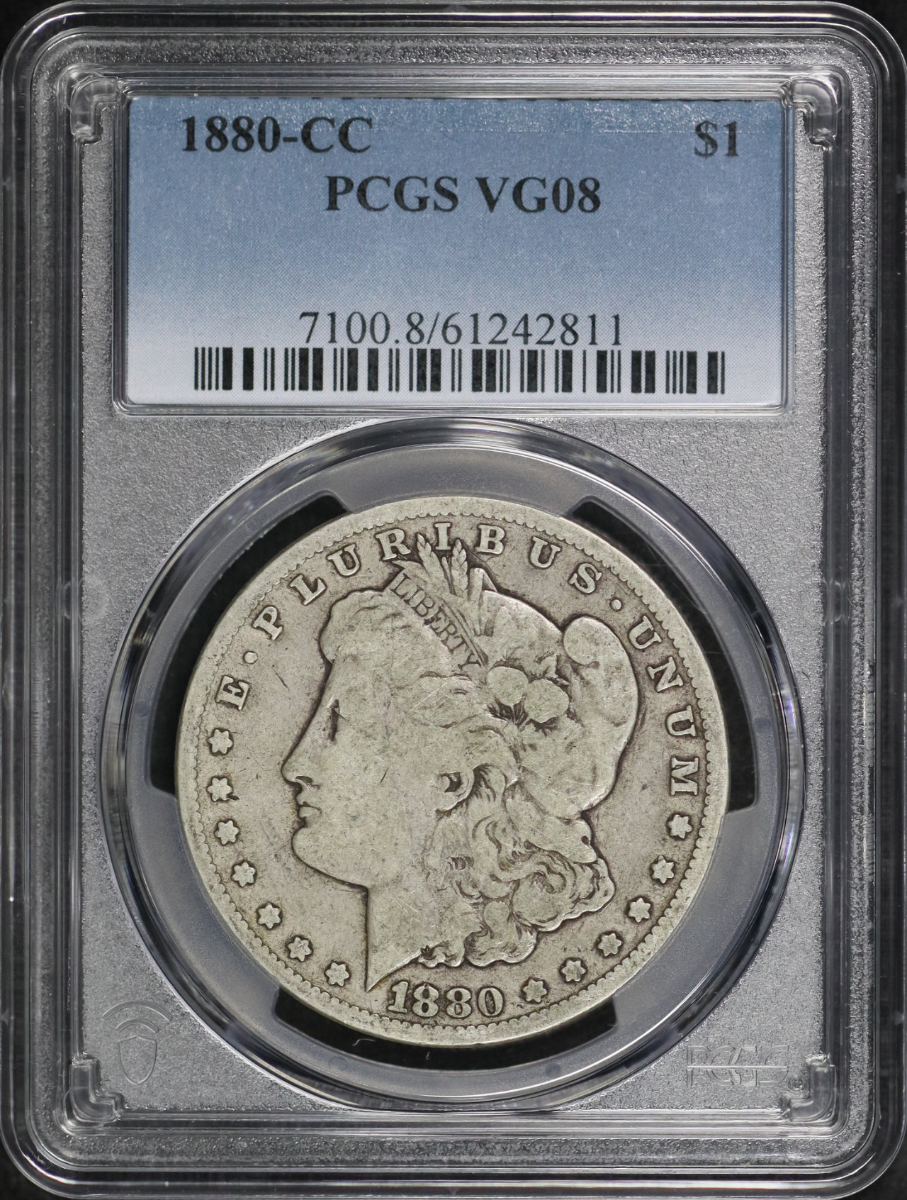 Obverse of this 1880-CC Morgan Dollar PCGS VG-08