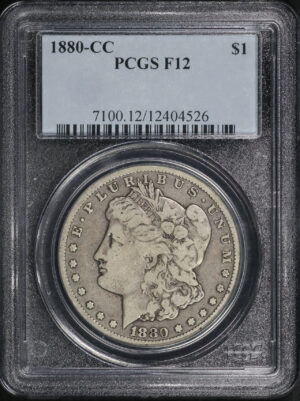 Obverse of this 1880-CC Morgan Dollar PCGS F-12