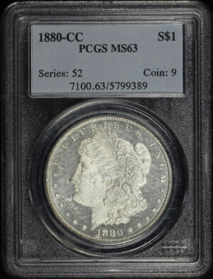 Obverse of this 1880-CC Morgan Dollar PCGS MS-63