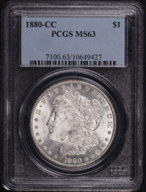 Obverse of this 1880-CC Morgan Dollar PCGS MS-63