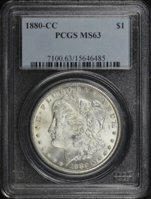 Obverse of this 1880-CC Morgan Dollar PCGS MS-63