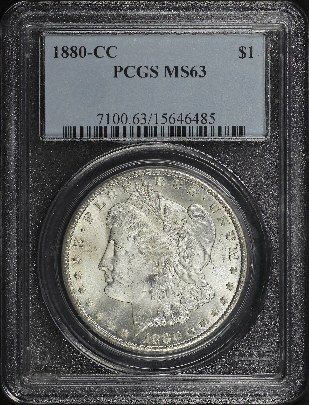 Obverse of this 1880-CC Morgan Dollar PCGS MS-63