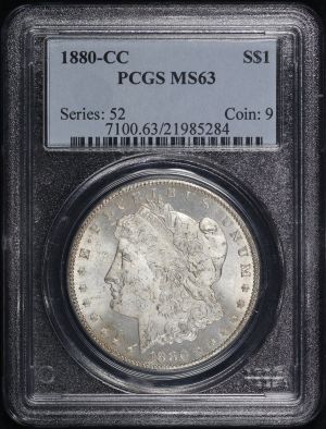 Obverse of this 1880-CC Morgan Dollar PCGS MS-63