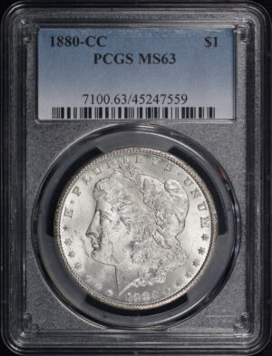 Obverse of this 1880-CC Morgan Dollar PCGS MS-63