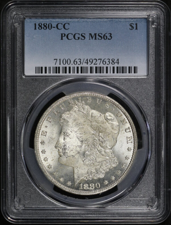 Obverse of this 1880-CC Morgan Dollar PCGS MS-63