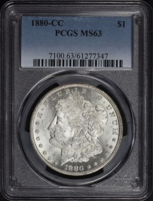 Obverse of this 1880-CC Morgan Dollar PCGS MS-63