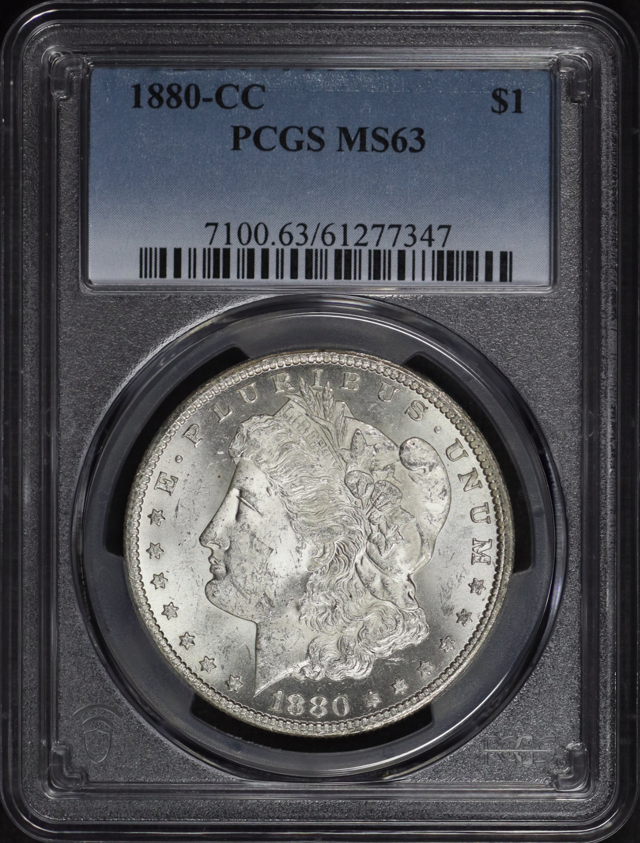 Obverse of this 1880-CC Morgan Dollar PCGS MS-63