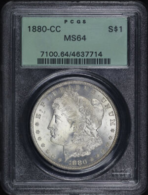 Obverse of this 1880-CC Morgan Dollar PCGS MS-64 Old Green Holder