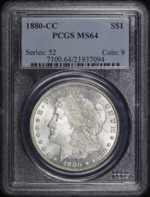 Obverse of this 1880-CC Morgan Dollar PCGS MS-64