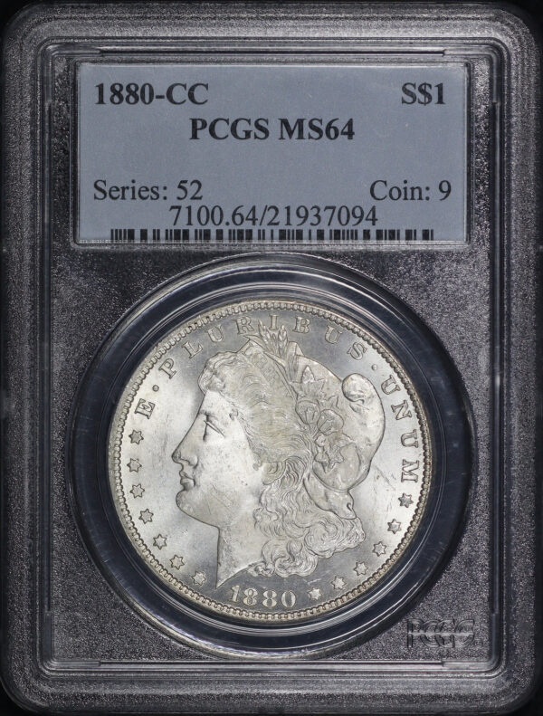 Obverse of this 1880-CC Morgan Dollar PCGS MS-64