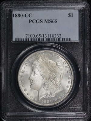 Obverse of this 1880-CC Morgan Dollar PCGS MS-65