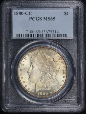 Obverse of this 1880-CC Morgan Dollar PCGS MS-65