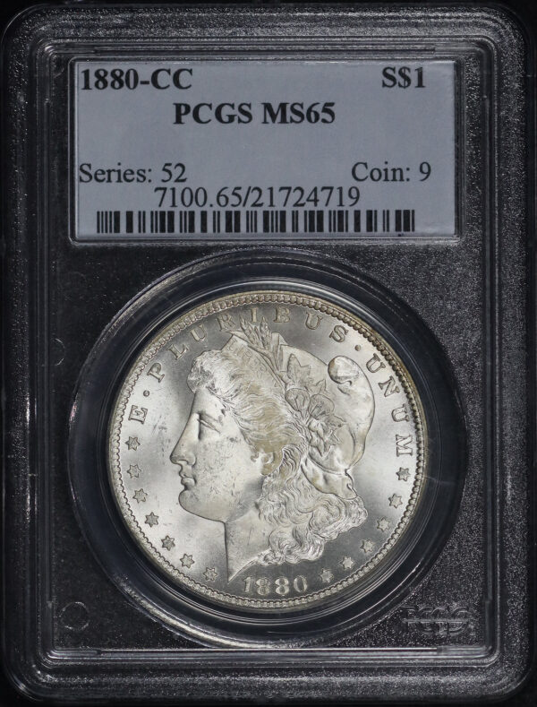 Obverse of this 1880-CC Morgan Dollar PCGS MS-65