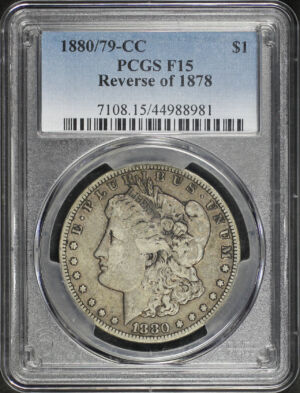 Obverse of this 1880/79-CC Morgan Dollar Reverse of 1878 PCGS F-15