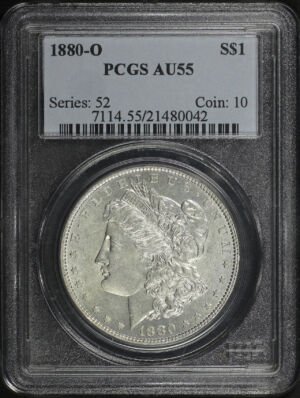 Obverse of this 1880-O Morgan Dollar PCGS AU-55