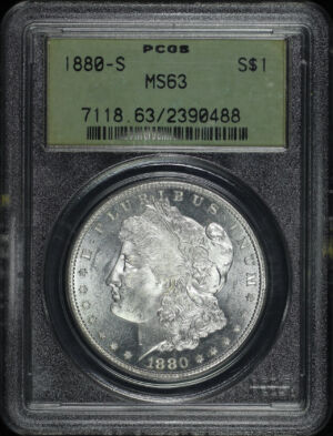 Obverse of this 1880-S Morgan Dollar PCGS MS-63 Old Green Holder