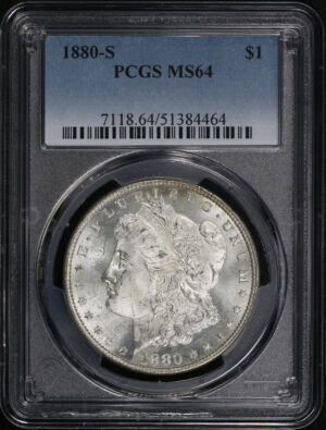 Obverse of this 1880-S Morgan Dollar PCGS MS-64 Rainbow Reverse Crescent Toning