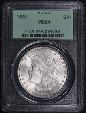 Obverse of this 1881 Morgan Dollar PCGS MS-64 Old Green Holder 