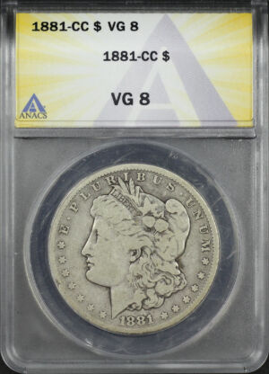 Obverse of this 1881-CC Morgan Dollar ANACS VG-8