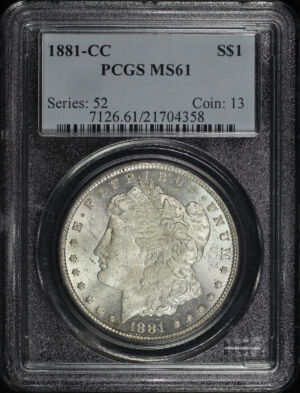 Obverse of this 1881-CC Morgan Dollar PCGS MS-61