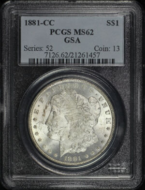 Obverse of this 1881-CC Morgan Dollar PCGS MS-62