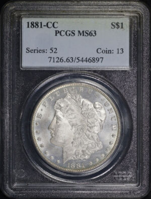 Obverse of this 1881-CC Morgan Dollar PCGS MS-63