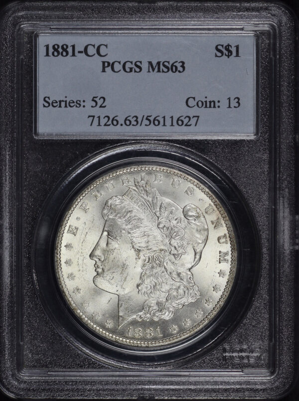 Obverse of this 1881-CC Morgan Dollar PCGS MS-63