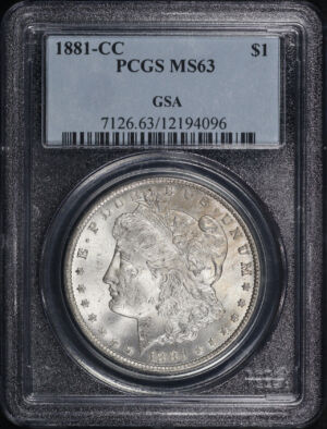 Obverse of this 1881-CC Morgan Dollar PCGS MS-63