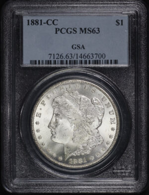 Obverse of this 1881-CC Morgan Dollar PCGS MS-63