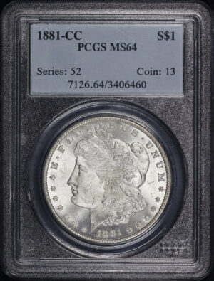 Obverse of this 1881-CC Morgan Dollar PCGS MS-64