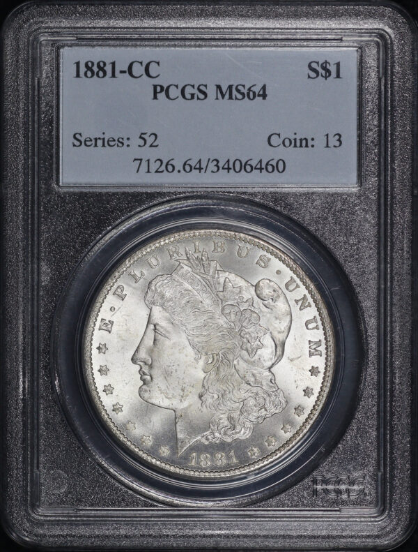 Obverse of this 1881-CC Morgan Dollar PCGS MS-64