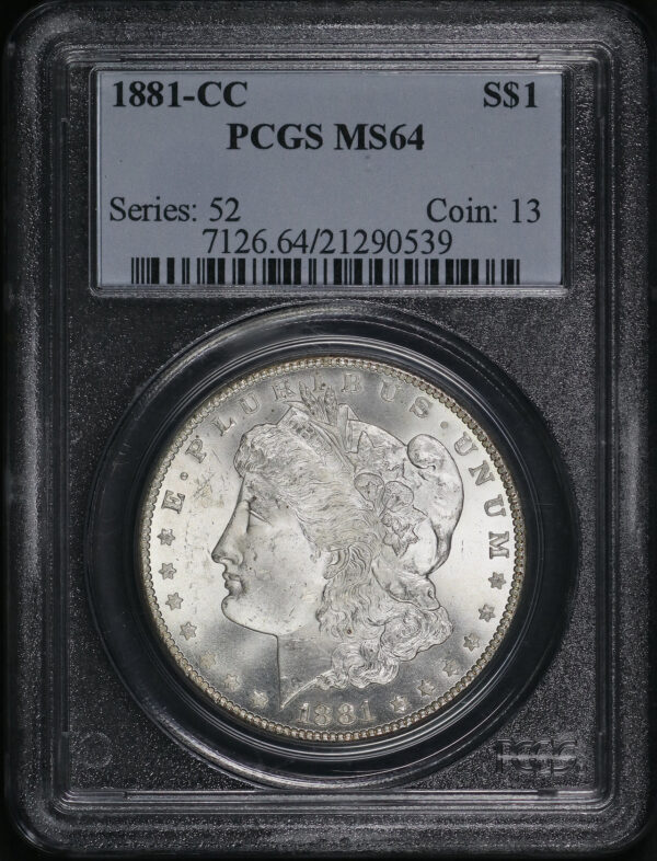 Obverse of this 1881-CC Morgan Dollar PCGS MS-64