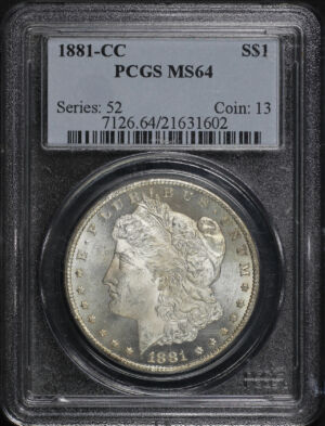 Obverse of this 1881-CC Morgan Dollar PCGS MS-64