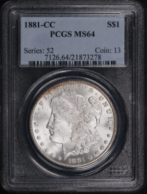 Obverse of this 1881-CC Morgan Dollar PCGS MS-64