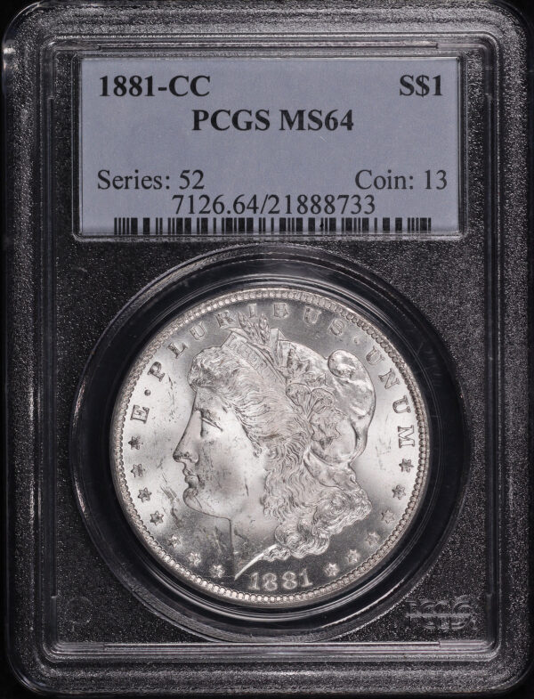 Obverse of this 1881-CC Morgan Dollar PCGS MS-64