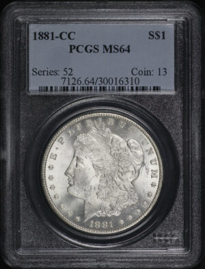 Obverse of this 1881-CC Morgan Dollar PCGS MS-64