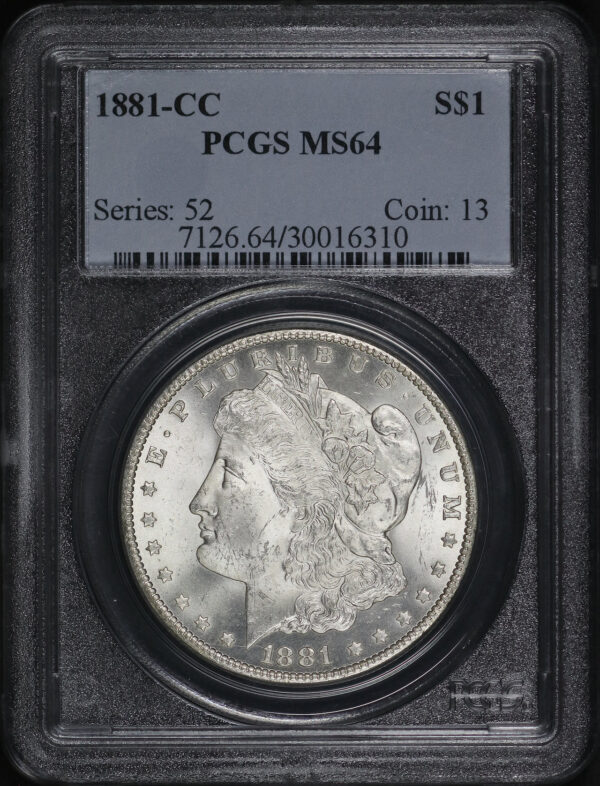 Obverse of this 1881-CC Morgan Dollar PCGS MS-64
