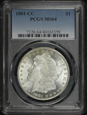Obverse of this 1881-CC Morgan Dollar PCGS MS-64