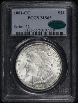 Obverse of this 1881-CC Morgan Dollar PCGS MS-65 CAC