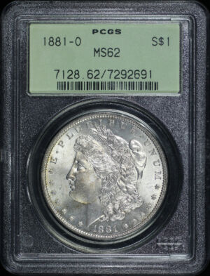 Obverse of this 1881-O Morgan Dollar PCGS MS-62 Old Green Holder