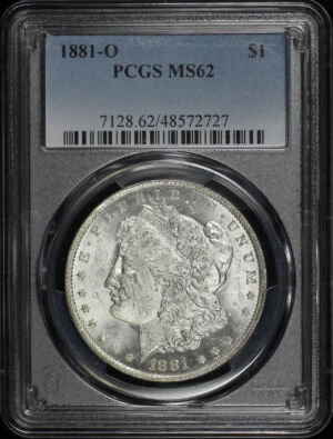 Obverse of this 1881-O Morgan Dollar PCGS MS-62