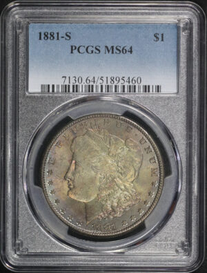 Obverse of this 1881-S Morgan Dollar PCGS MS-64 Smoky Crimson Hue Toning