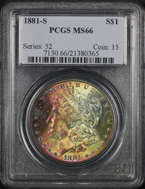 Obverse of this 1881-S Morgan Dollar PCGS MS-66 Rainbow Toning