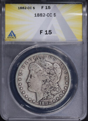 Obverse of this 1882-CC Morgan Dollar ANACS F-15