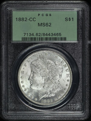Obverse of this 1882-CC Morgan Dollar PCGS MS-62 Old Green Holder