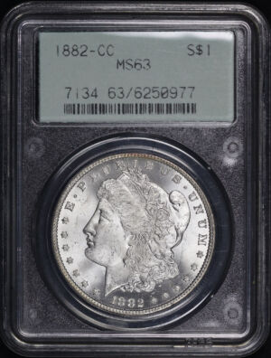 Obverse of this 1882-CC Morgan Dollar PCGS MS-63 Old Green Gasket Holder