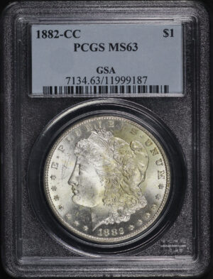 Obverse of this 1882-CC Morgan Dollar PCGS MS-63