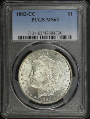 Obverse of this 1882-CC Morgan Dollar PCGS MS-63