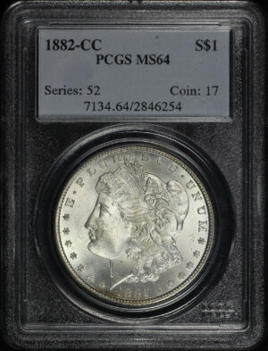 Obverse of this 1882-CC Morgan Dollar PCGS MS-64 Reverse Rainbow Toning